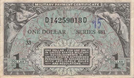 USA MPC Series 481 p.M26 1 Dollar 1951 F